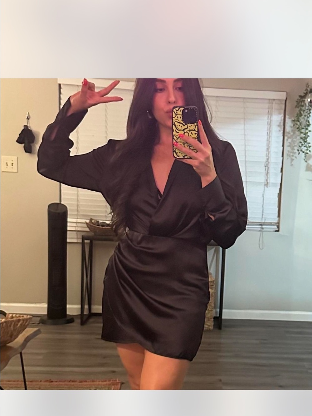 Zara Black Satin Wrap Mini Dress